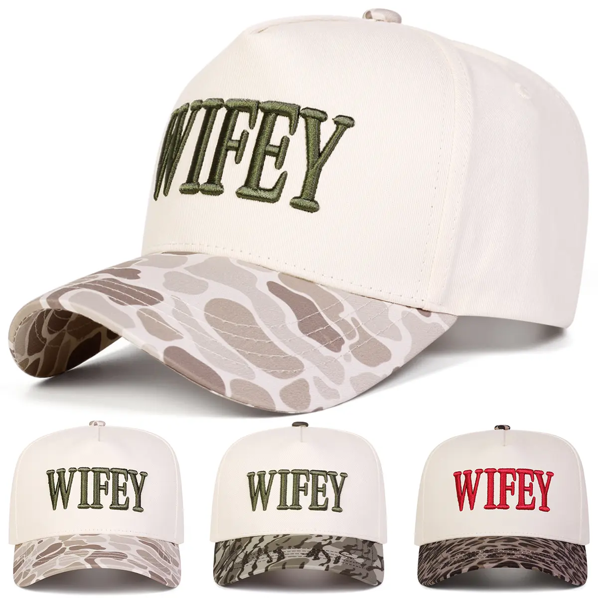 Unisex WIFEY Letter Embroidered Camouflage/Leopard Two Tone Five-panel Baseball Cap Outdoor Adjustable Sunscreen Leisure Hat Spring Autumn Travel Tourism Beach Vacation Wedding Gift