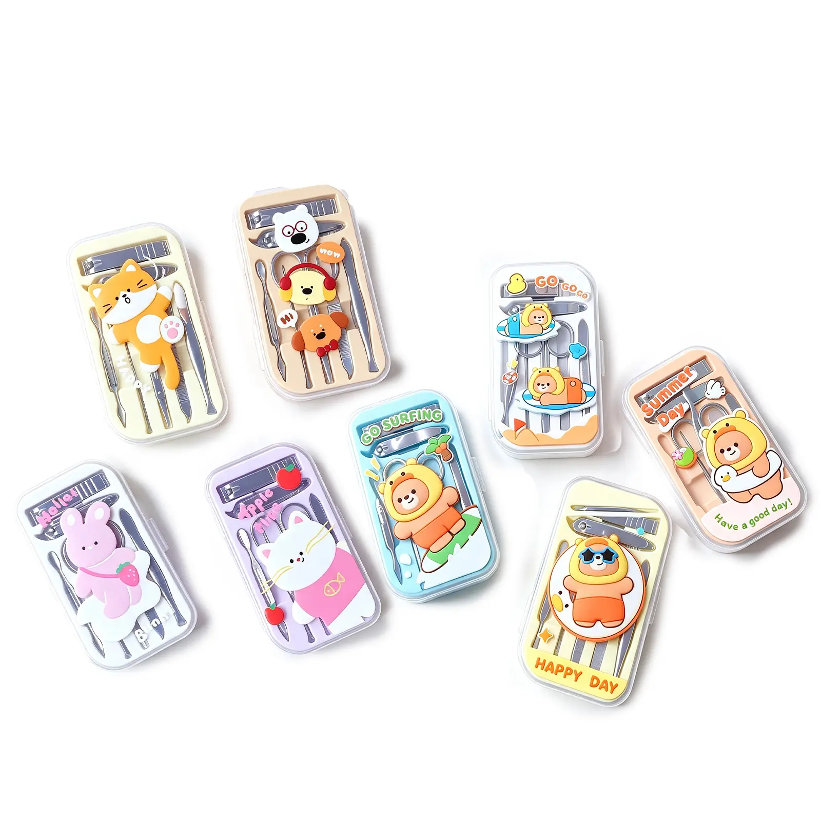 7 in 1 Cute Cartoon Nail Clipper Set, Stainless Steel Manicure Pedicure Tools, Portable Travel Nail Grooming Kit with Storage Box for Daily Home Outdoor Use