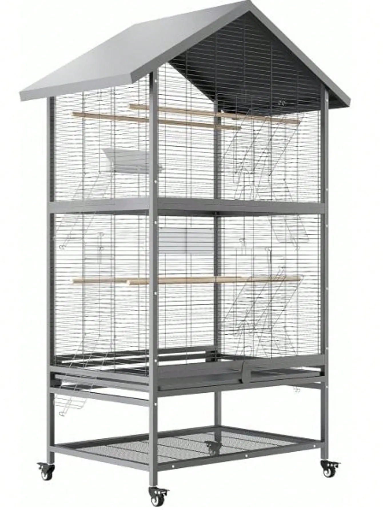 65.7 Inch Large Double BridCage, Metal Bird Fight Cage With Wheels, 4 Perches, 4 Feed Bowls, Storage Shelves For Parakeet Conure, Cockatoo, Black Large Bird Cage For Parrots & Parakeets - Extra Wide 60 Rolling Parakeet Cage,