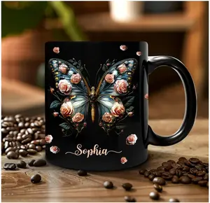 Personalized Butterfly 2D Print Mug - Butterfly Gifts For Women Lovers - Animal Gift For Bird Lover Her - Bird Gifts For Mom on Mother Day - Custom Name Coffee Cup Ceramic Mug 11 Oz