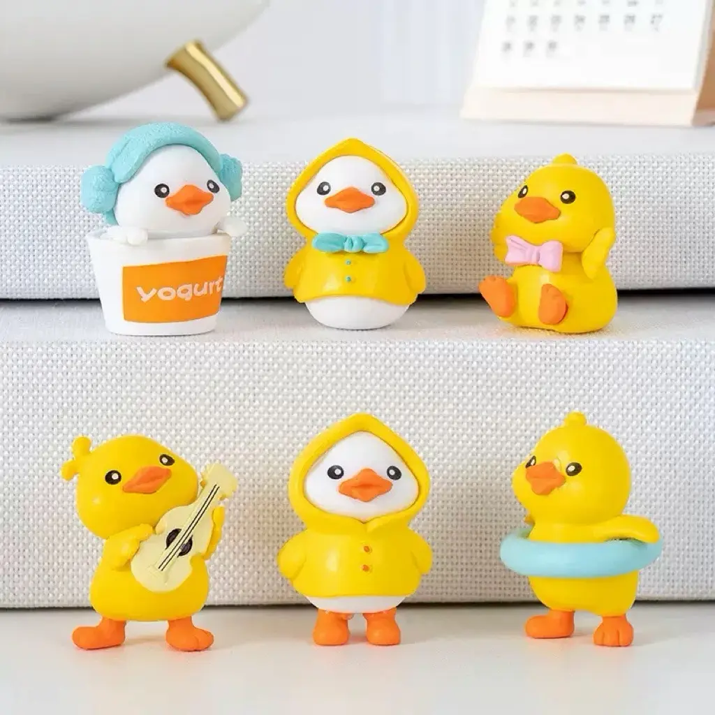 6PCS 2026 PVC Plastic Yellow Duck Fun Set - Cute Car Accessories, Car Interior Accessory, Rear View Mirror Ornament with Raincoat, Cartoon Ducks Bring Cheerful Charm, Brightens Your Drive with Sunny Vibes, Home Office Decor, Interior Decor