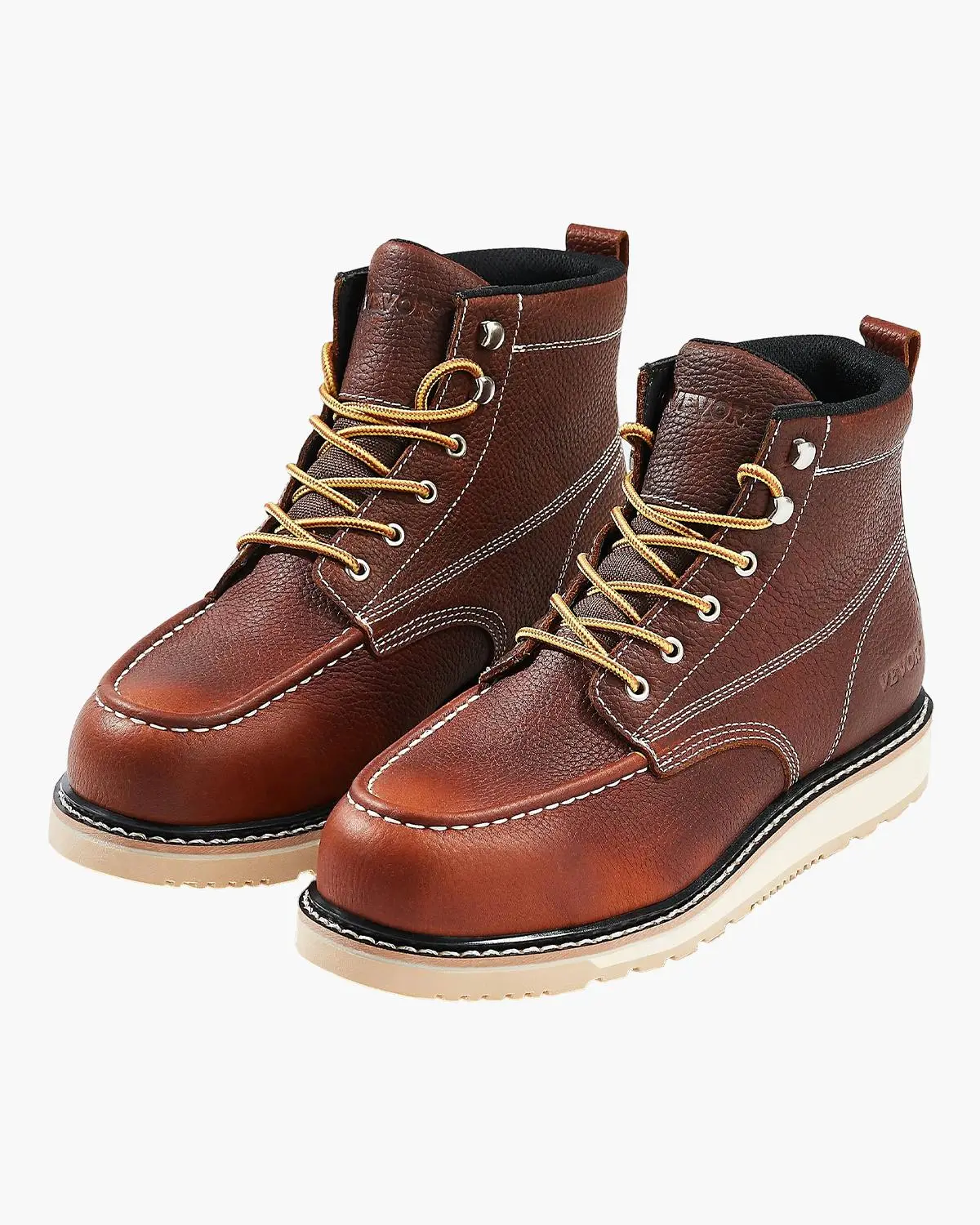 【Summerfinds】VEVOR Steel Toe Work Boots,US Size 8.5Waterproof Moc Toe Work Boots for MenSlip-Resistant Work BootLightweight and Breathable EVA Rubber Sole Mens Boots for Industry ConstructionBrown