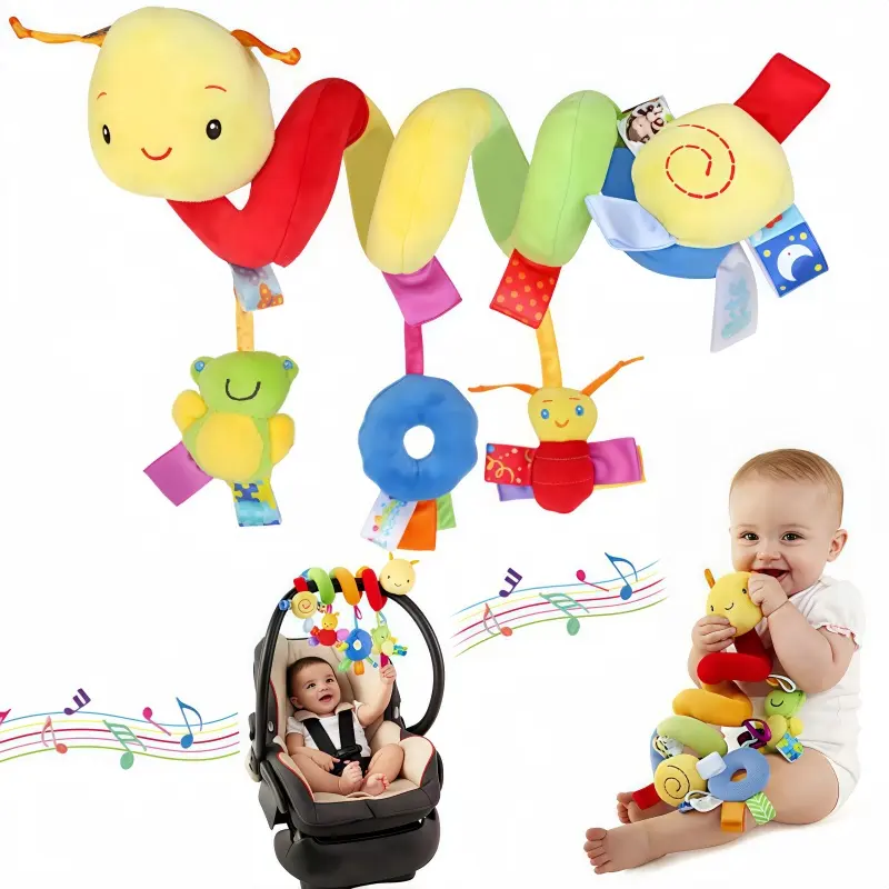 Baby Hanging Car Seat Toys Plush Sensory Activity Hanging Stroller Toys with BB Squeaker and Rattles For Newborn Travel Activity Toy
