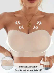 Women's Strapless Push-Up Tank Top Bralette Bra, Soft, No Underwire, Detachable Lining, High Lift Design, Seamless Hem, Front Buckle Closure, Medium, Underwear