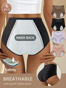 QUASTI Period Underwear for Women 4 Pcs, Leak Proof Menstrual Panties, Mid Waist Soft Breathable Absorbent Briefs, Comfortable Reusable Period Pants for Heavy Flow, Overnight Protection, Postpartum, Everyday Wear S-XXL