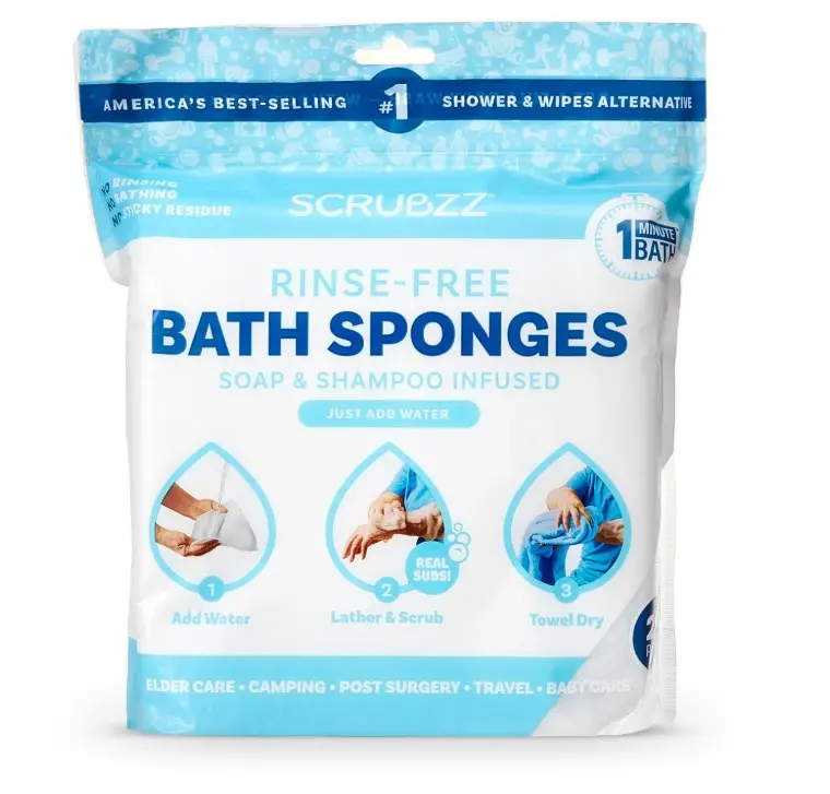 Scrubzz Disposable Rinse Free Bathing Wipes - 25 Pack - All-in-1 Single Use Shower Wipes, Simply Dampen, Lather, and Dry Without Shampoo or Rinsing