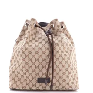 Pre-owned GUCCI Canvas Plain Backpacks Drawstring Backpack GG Canvas Medium by Rebag