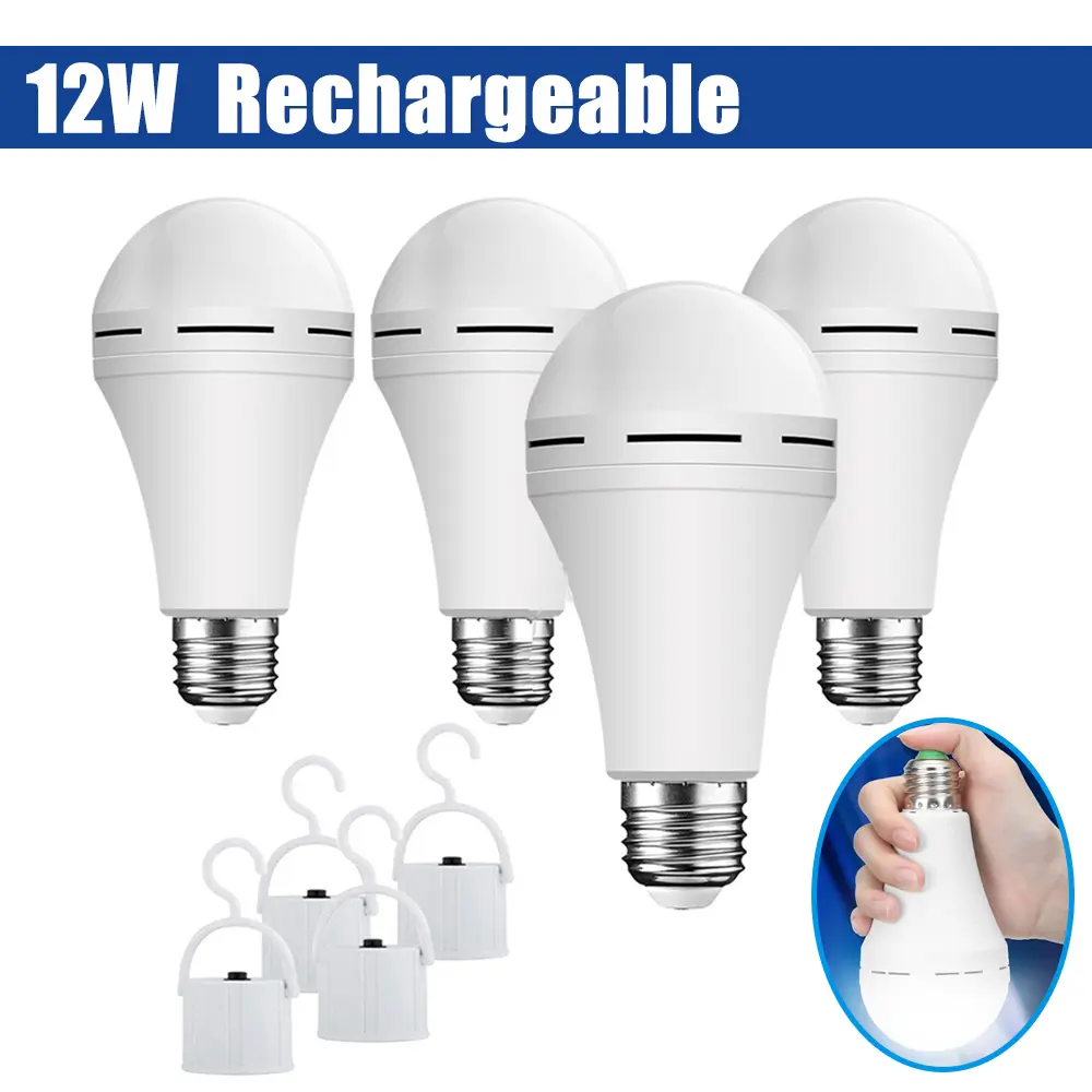 4/8 PCS Rechargeable Emergency Light Bulbs, 12W Battery Powered LED Light Bulb 850LM Daylight E26/27 1200mAh for Home Power Outage Garage Camping Hurricane Bulb Blackout