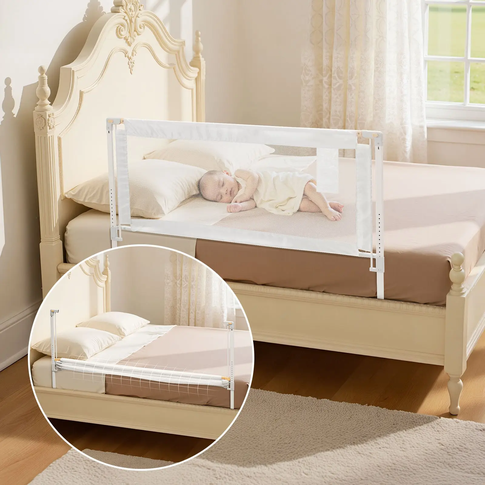 【DealsForYouDays】VEVOR Toddler Bed Rail, Kids Beds Guard Rail with Reinforced Iron Pipe and Oxford Cloth, Adjustable Height Bed Side Railing, Portable Guard Bumper Barrier for Crib, Bunk, 59.06 x 35.04 in, 1 Piece Safety Rails Safety Guardrails