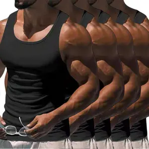 Men's 5 PCS Black Compression Tank Tops Set Slim-Fit Athletic Gym Vest for Bodybuilding & Daily Wear Quick-Dry Ice Silk Material Running Clothing Sports Jersey(Sheets)