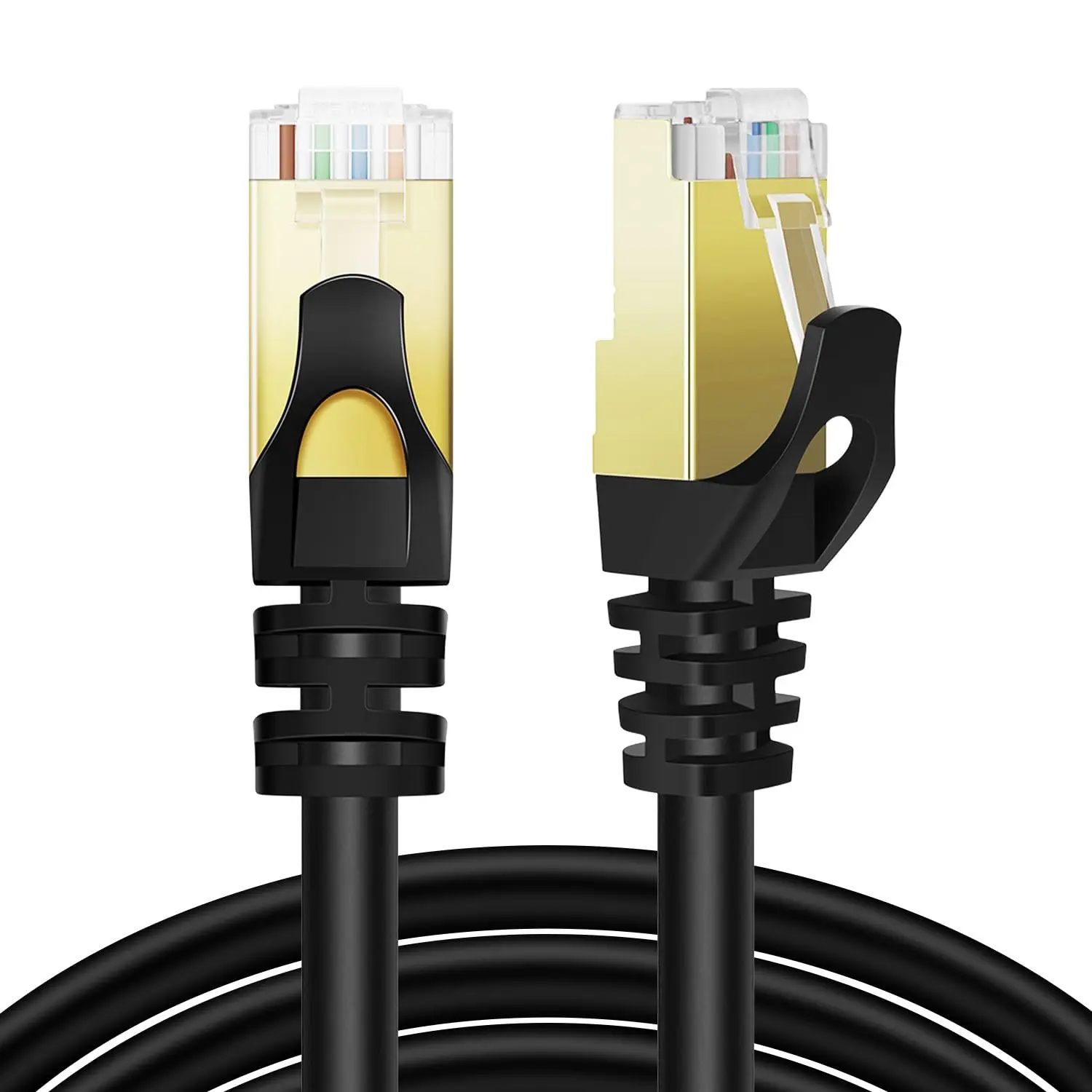 CAT 7 Ethernet Cable, 5ft OFC Copper LAN Patch Cord with RJ45 Gold-Plated Connector, S-STP Aluminum Foil Protection, 10 Gbps High Speed, 600MHz Shielded Twisted Pair, Weather-Proof & UV Resistance, Black Internet Wire, Rj45 Connector