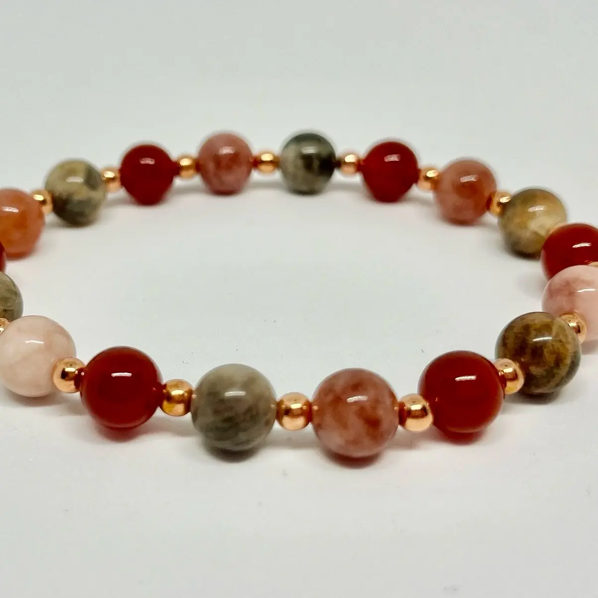Diva Power Crystal beaded bracelet: Sunstone, Carnelian, Moonstone: Feminine energy boost with positive effects