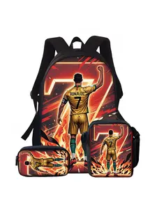 Back to School Gift 3pcs School Backpacks No. 7 Football Player Silhouette Print Bookbag/School Bag with Lunch Box & Pencil Bag for Elementary to Middle