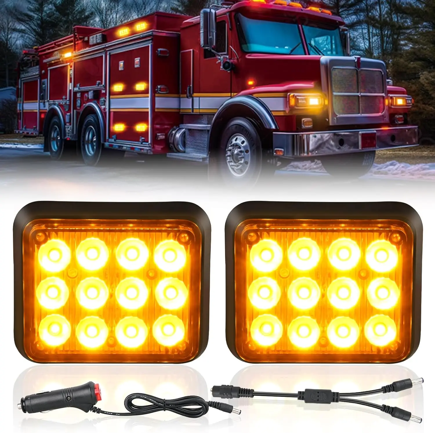 Nilight 12LED Magnetic Wireless Trailer Lights 2PCS Rechargeable Portable Light Amber and White Strobe Light for Trucks Trailers Vehicles Cars Bus Surface Mount, Led Light Bar, Strobe Light Kit