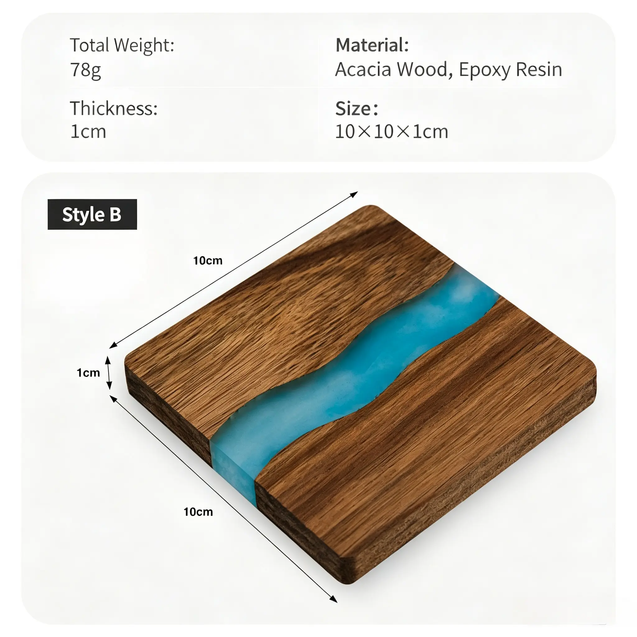 Epoxy Wood River Coaster Set - Square Walnut Drink Mats with Tree Cutout, Handmade Heat-Resistant Minimalist Table Protection for Coffee Tea Mugs, Kitchen Home Decor Gift