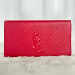 Pre-owned Yves Saint Laurent YSL Saint Laurent Red Leather | Large YSL Monogram Clutch Bag|20649085
