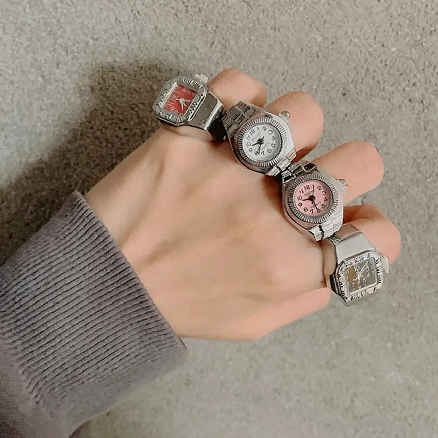 Vintage Punk Elastic Stretchy Quartz Watch for Finger Rings Women Men Hip Hop Cool Finger Colorful Watches Ring Watch Jewelry