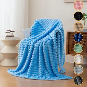 1pc flannel blanket, simple, soft, thick and warm striped shawl blanket, rabbit plush blanket, Fluffy blanket, suitable for beds, sofas, office nap, camping and home blankets, Christmas, birthday, Thanksgiving gift blankets