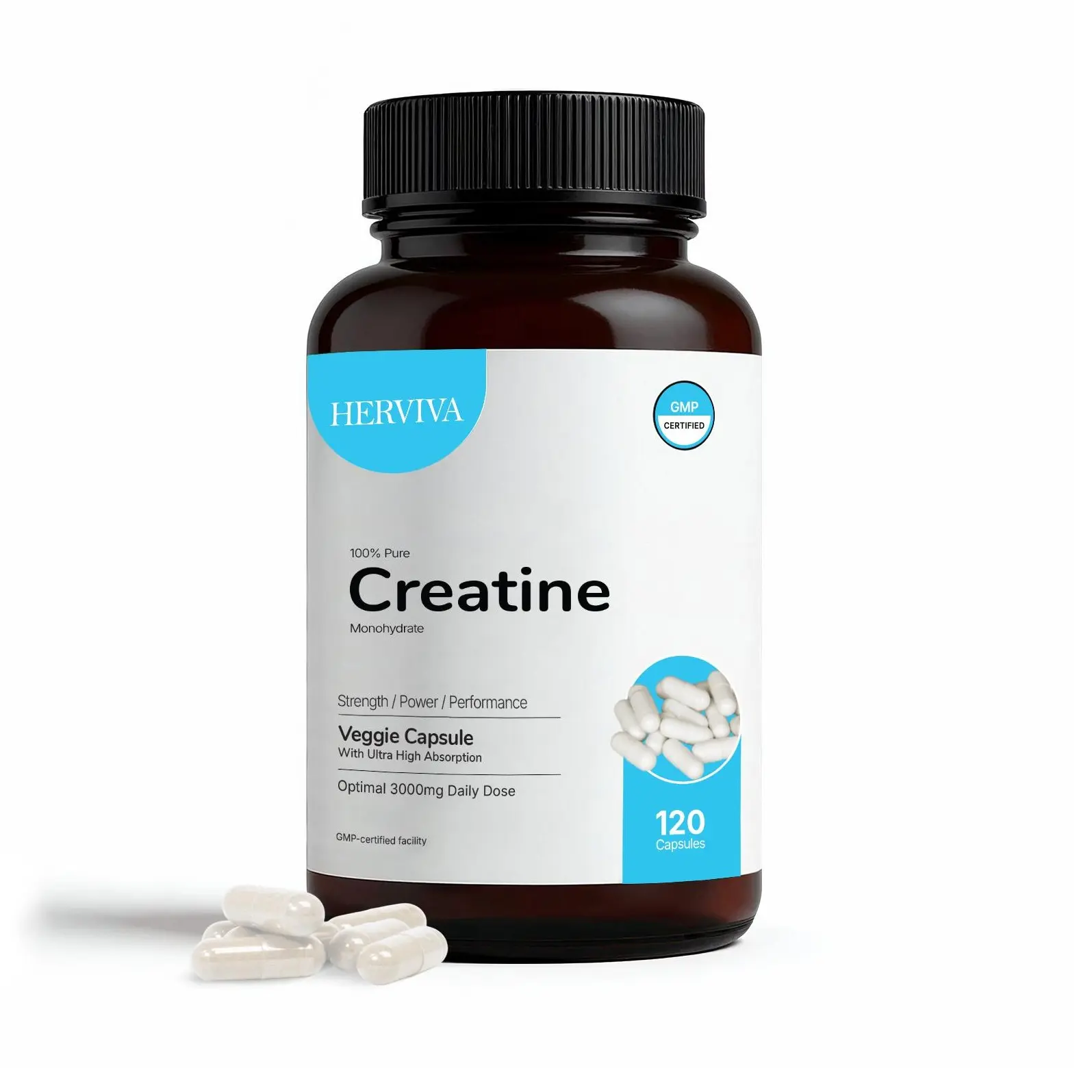 Creatine Monohydrate 3000mg - Creatine Capsules for Muscle Strength, Power & Energy Support, 120 Easy-to-Swallow Capsules