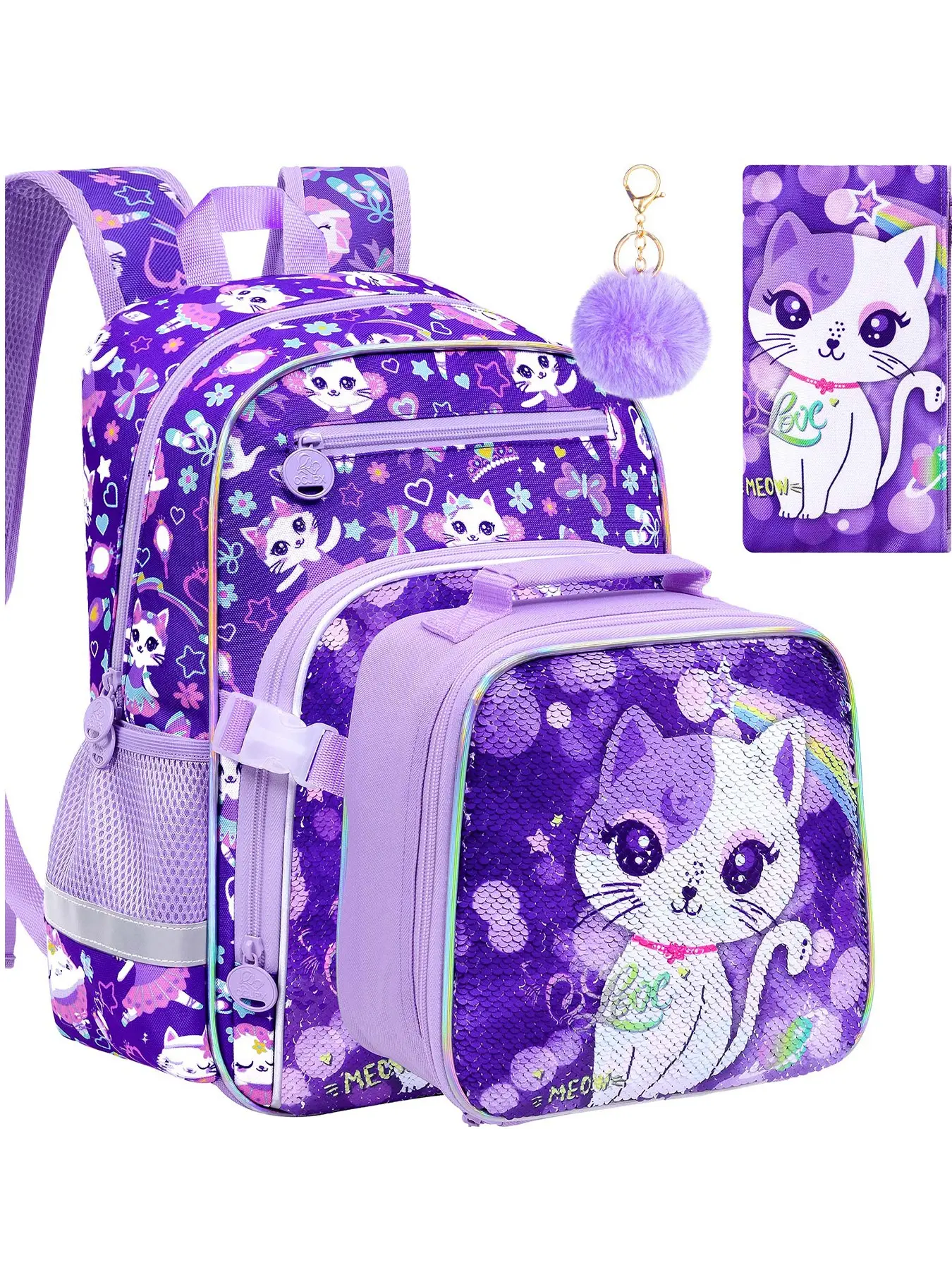 3PCS Unicorn 3-in-1 Glitter Cute Versatile Pattern Backpack Set, Pink Glitter Unicorn Design, Lightweight & Durable, Multi-Pocket Storage, Lunch Box & Pencil Case, Ideal for School Girls & Students