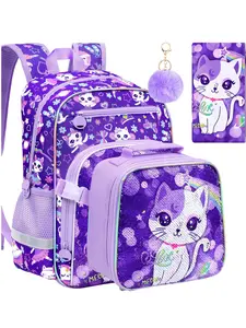 3PCS Unicorn 3-in-1 Glitter Cute Versatile Backpack Set, Pink Glitter Unicorn Design, Lightweight & Durable, Multi-Pocket Storage, Lunch Box & Pencil Case, Ideal for School Girls & Students