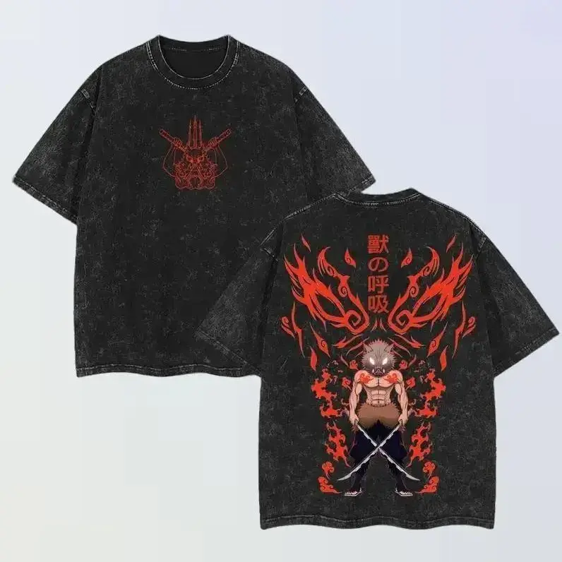 Inosuke Hashibira - Demon Slayer Anime Double Printed  Washed Tee Unisex Oversize Anime Manga Acid Washed Lightweight Cotton T-Shirt, Gift For Anime Fan Anime Inspired graphic tees men gifts anime tshirt dailywear Menswear