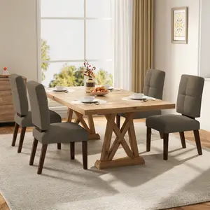 【DealsForYouDays】Wooden Dining Chairs Set of 4, Modern Upholstered Dining Room Chairs with Rubberwood Legs & Widened Thickened Cushion, Breathable Linen Fabric Kitchen Chairs for Farmhouse/Living Room/Dining Room, Coffee summerwins