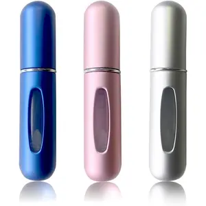 Refillable Perfume Atomizer Bottle, Pocket Cologne Sprayer, Travel Mini Perfume Atomizer Container Multicolor Perfume Spray, Scent Pump Case for Traveling 3 Pcs Pack of 5ml, Blue-Silver-Rose Pink
