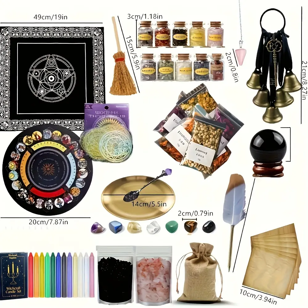 109Pcs Multi-Function Witchcraft Supplies Kit - Home Supplies with Fall Scented Candles, Crystals, Herbs, Ritual Tools, Decorative Bowl, Witchy Look for Ceremony, Wiccan Spells, Gift Box