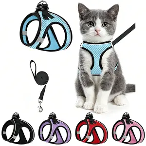 Cat Harness and Leash Set, Escape-Proof Adjustable Reflective Easy-Wear Pet Vest Harness, Suitable for Cats and Small, Medium & Large Dogs
