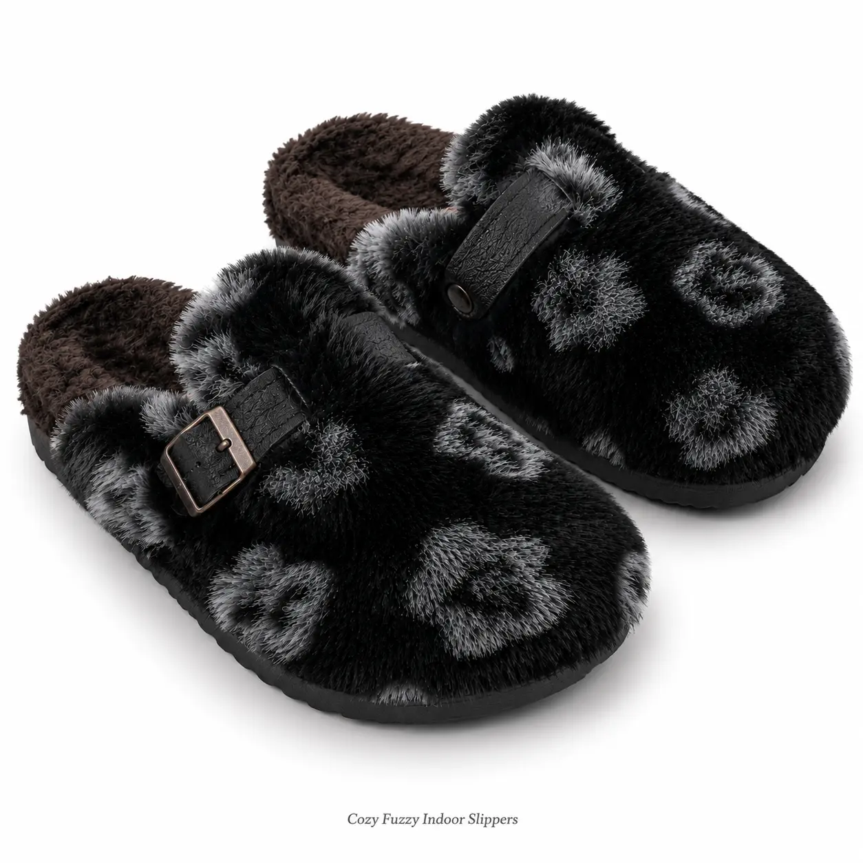 Women's Stylish Faux Fur Slides, Plush Open-Toe Slippers with Buckle Strap, Cushioned Footwear for Casual Walks, Shoes, Female