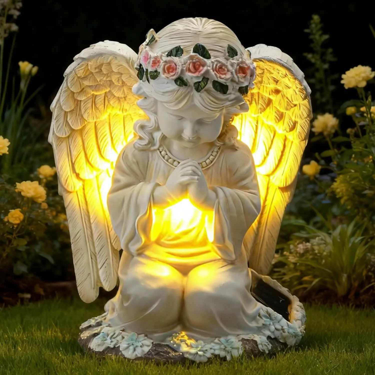 Solar Angel Garden Statue, Outdoor Decor, Cemetery Decorations for Grave – Praying Angel Figurines with LED Light for Outdoor Lawn, Yard, Patio Decor, Memorial Gifts for Women, Mom and Grandma
