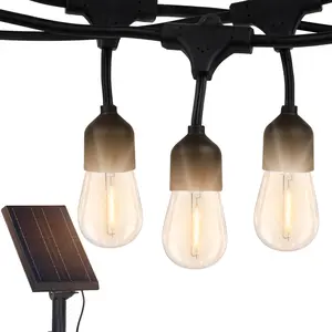 Brightech Ambience Pro Super Bright Solar - 48 Ft Remote Control Outdoor String Lights with Shatterproof Commercial Grade LED S14 Edison Bulbs, Waterproof Patio Light for Deck, 4W Soft White, 15 Bulbs