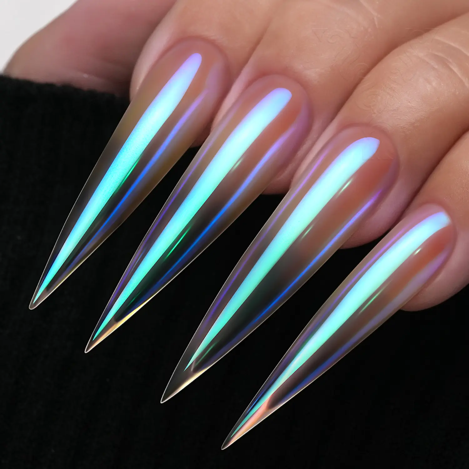 YOKEFELLOW GleamTap Cushion Aurora Chrome Nail Powder - Mermaid Aurora Effect ,Nail Art Glitter  Decoration for Home DIY Salon Manicure (GT116 Lucid/Warm Pink with Teal Sheen）