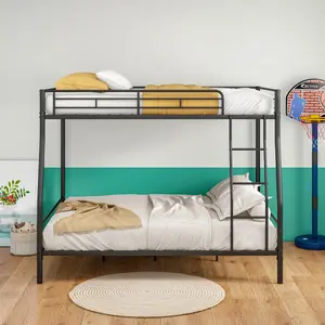 Heavy Duty Metal Bunk Bed Full Over Queen Bunk Bed Frame for Adults, Noise Free Frames, No Boxing Spring Needed