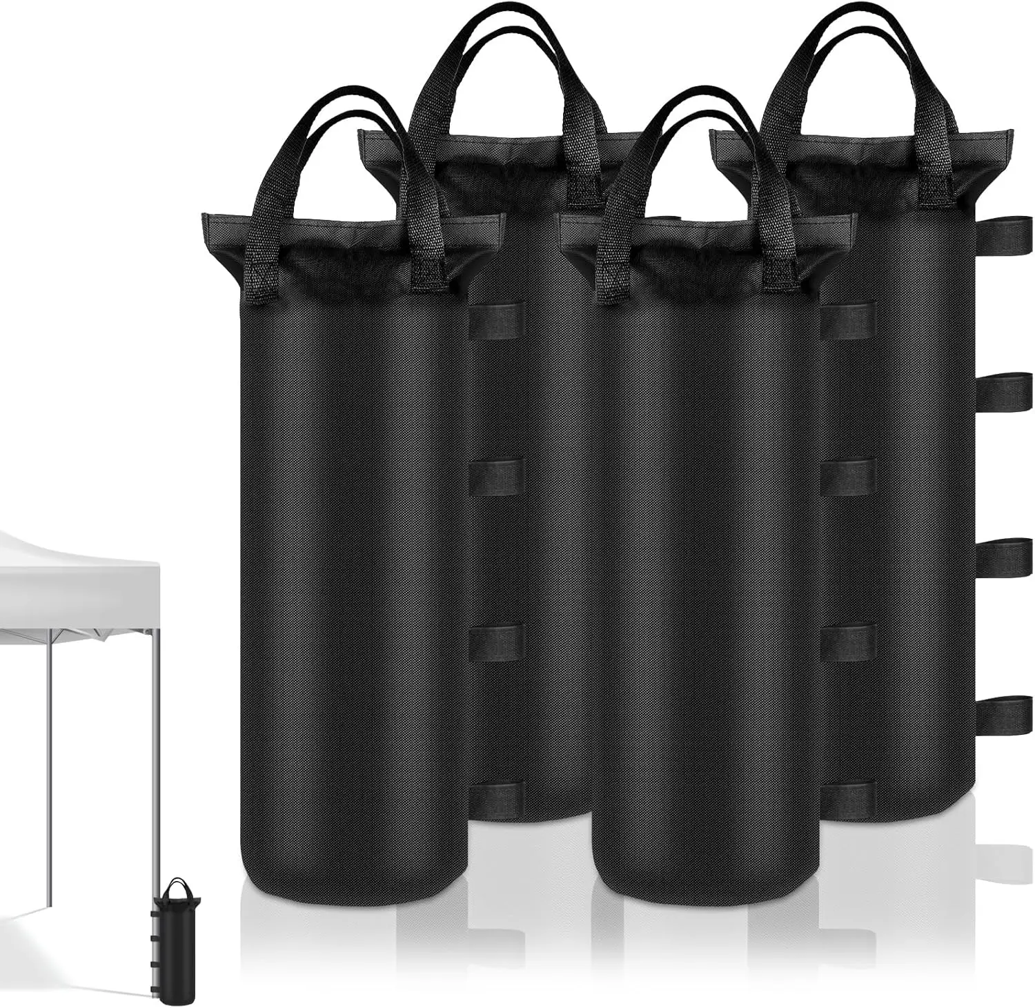 4 Sand Bags for Weight, Heavy Duty Sandbags for Canopy Legs, Extra Large Pop Up Tent Weights, Canopy Weight Bags for Gazebo, Outdoor Sun Shelter, Umbrella - Black, 6"×20", Without Sand