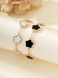 Elegant Five-Leaf Clover Flower Design Bracelet, Perfect for Daily Wear & Vacation Dates, Ideal Gift Idea, Casual Style Alloy Chain Jewelry