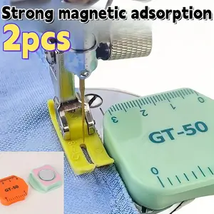 2 Pack Heavy Duty Magnetic Seam Guide for Sewing Machine, Universal Sewing Positioner Gauge with Measuring Ruler, Anti-Curling Edge Guide, Sewing Magnet Guide for Straight Stitch, Edge Binding, Rounded Corners, Home Sewing Accessories