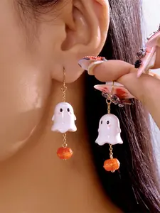 Cute Ghost Pumpkin Earrings, Lightweight Earring, Gothic Style Halloween Ear Pendants, Unique Hanging Design, Perfect for Party