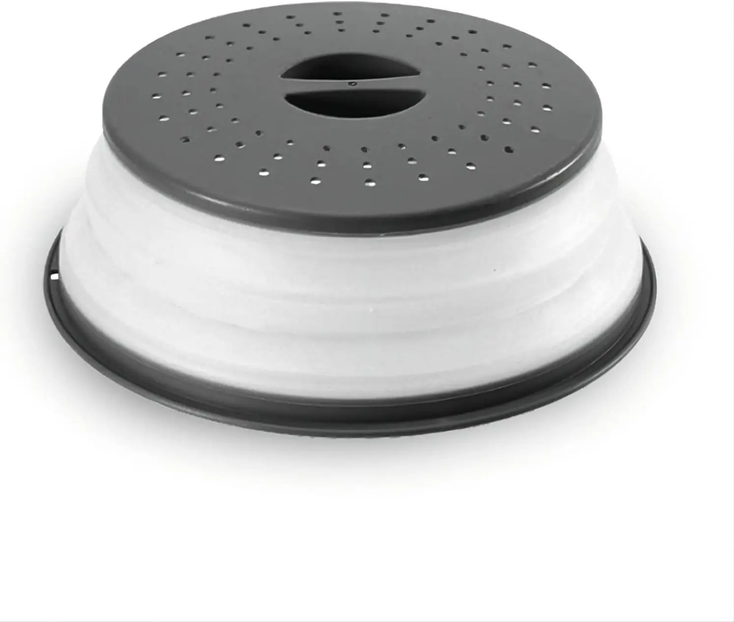 10.5 in Foldable Silicone & Plastic Kitchen Microwave Splatter Cover Lid - BPA-Free, Heat Resistant, Dishwasher Safe, Steam Vents, Fits Shallow Bowls, Hanging Utensil, Black
