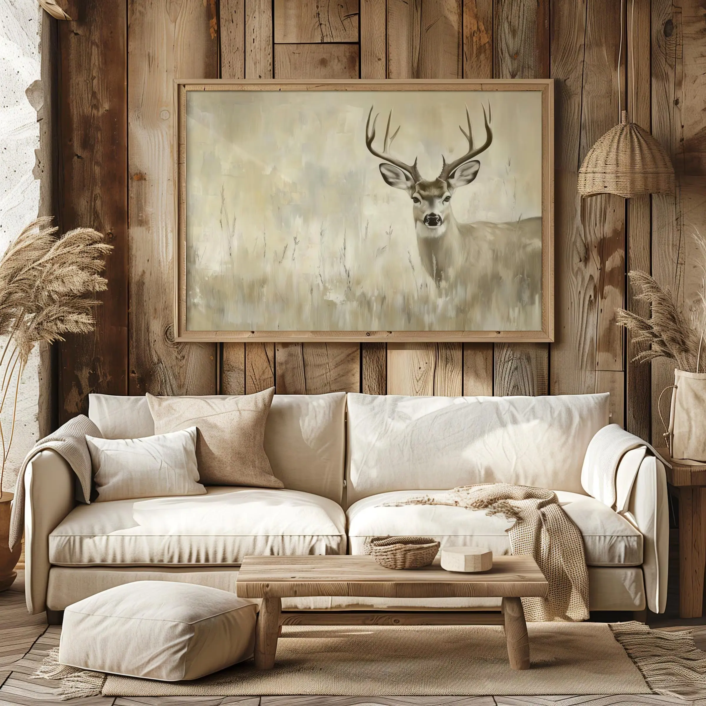 Rustic Deer Landscape Poster Unframed , Man Cave Hunting Decor, Cabin Wall Art, Mule Deer Buck Print, Vintage Woodland Room, Antique Deer Art Print