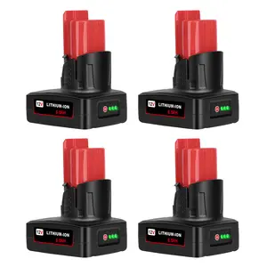 4 Pcs 6.5Ah  12-Volt Lithium-ion Replacement Battery Compatible with Mil'~Waukee 12Volt Batteries 48-11-2460 48-11-2412 48-11-2401 48-11-2440 and 12-Volt  Cordless Tool Battery-Pack