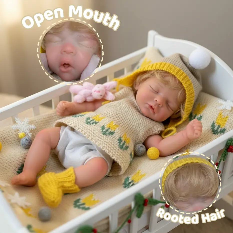 10Inch/25cm Realistic Reborn Baby Girl Doll - Open Mouth, Washable Silicone, Rooted Blonde Hair, Visible Veins, Handmade Painted Soft Skin - Collectors Gift, Birthday Gift (Toys & Hobbies Specialty DIY Supply)