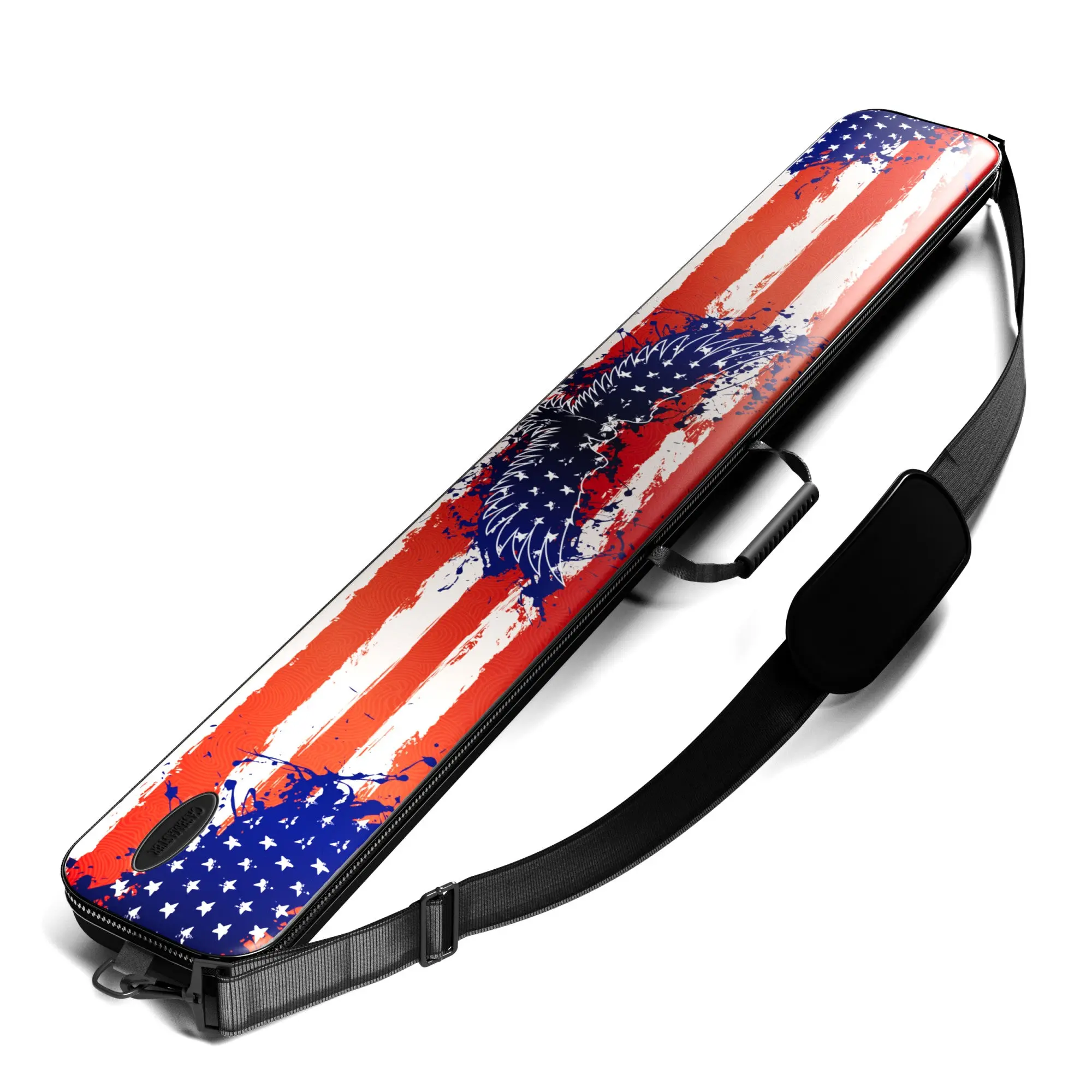 Casemaster Parallax Art Series Single Cue Case - 600D Oxford Polyester, Slim Profile, American Flag Bold Print Billiard Pool Stick Holder, Abrasion-Resistant
