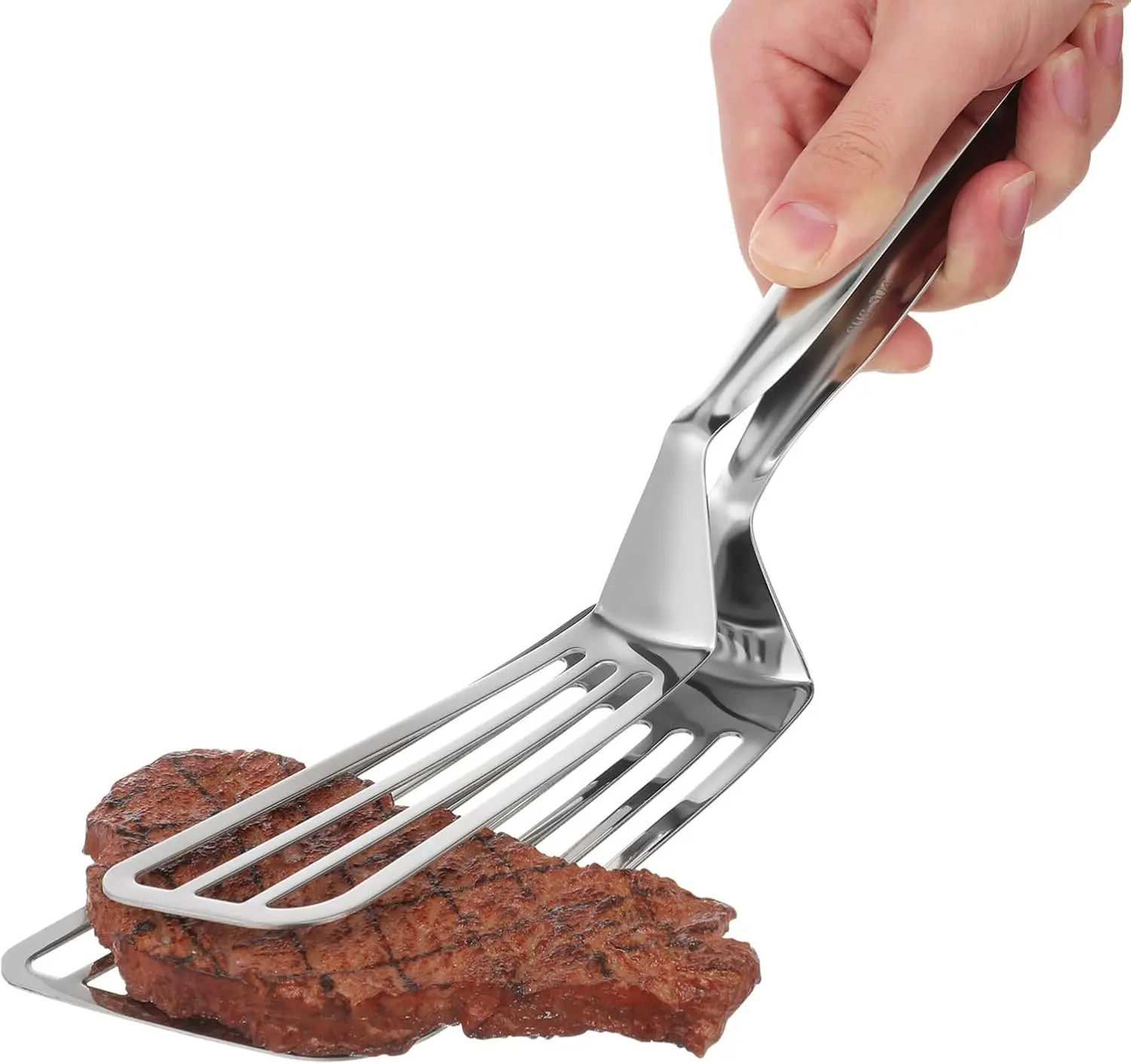 Camping Kitchen Stainless Steel Slotted Spatula Tongs, Multi-Purpose Metal Clip for Fish & Pizza, Handy Outdoor Cooking Utensil