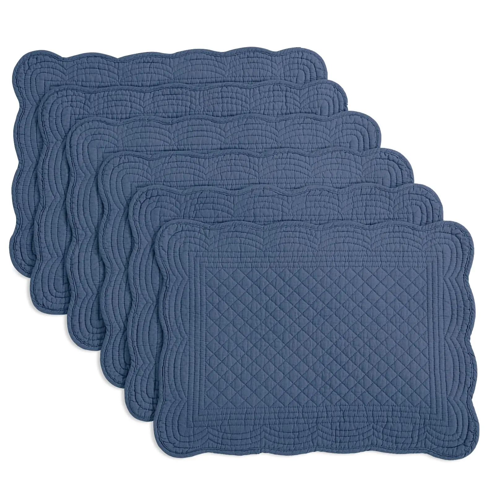 Quilted Placemats Set of 6 Washable-13x18 inches Rectangular Placemats for Kitchen Table-100% Cotton Fabric Rectangular Table Mats, (Sapphire Blue)