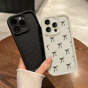 Cute Black Bowknot Pattern TPU Phone Case for iPhone 17 16 15 14 Pro Max 13 12 11 XR XS PlusAir Shockproof Full Camera Protection Durable slim Silicone Cover Cellphone Protective