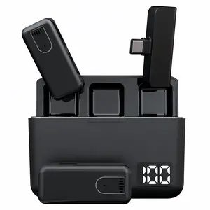 Wireless Lavalier Microphone with Charging Case Portable Audio Video Receiver Mini Microphone for iPhone Android Conference Live Video Shooting