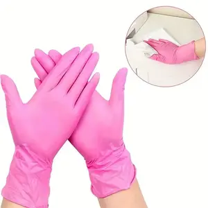 20/50/100pcs pink disposable nitrile gloves - latex free, powder free, suitable for kitchen, cleaning, nail art, hairdressing, and tool use - available in XS/S/M/L sizes