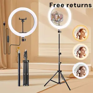 12 Inch Selfie Ring Light with 64" Sturdy Tripod – Video Light Adjustable Warm/Cool/Natural Lighting for Perfect Portrait Photography, TikTok Dances & Live Broadcasts (17"-64" Height)#SummerWins#Fathersdaygift
